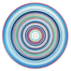 “Dreaming of You” Contemporary Blue, Green, and Pink Concentric Circle Painting