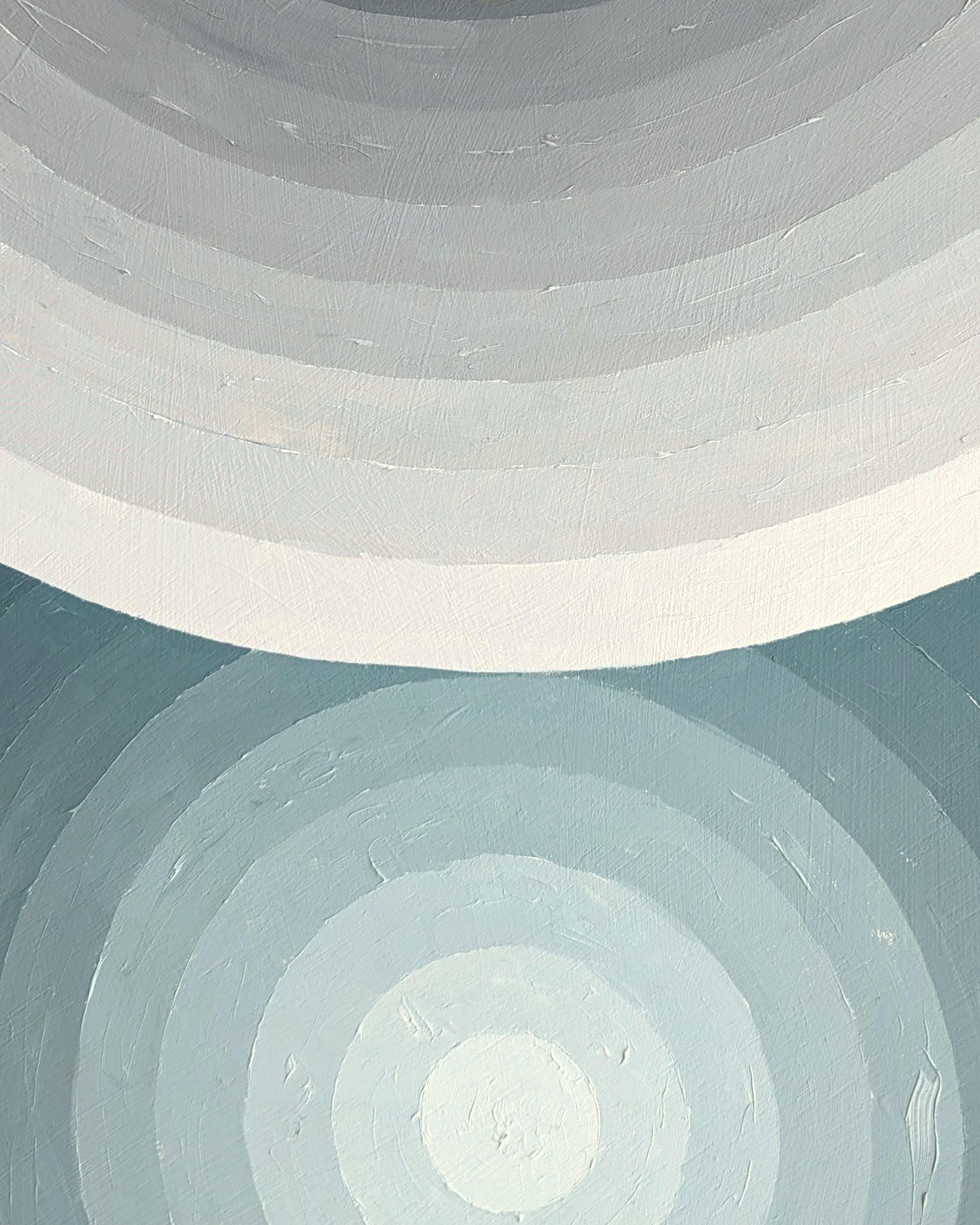 Cuadro abstracto contemporáneo de círculos concéntricos en gris y verde, del artista David Hardaker, de Houston, Texas. Firmado, titulado y fechado por el artista en el reverso.

Declaración del artista: La obra es una respuesta a la música.

La