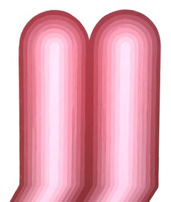 "Fangle" Contemporary Abstract Pink & White Ombre Shaped Squiggle Painting