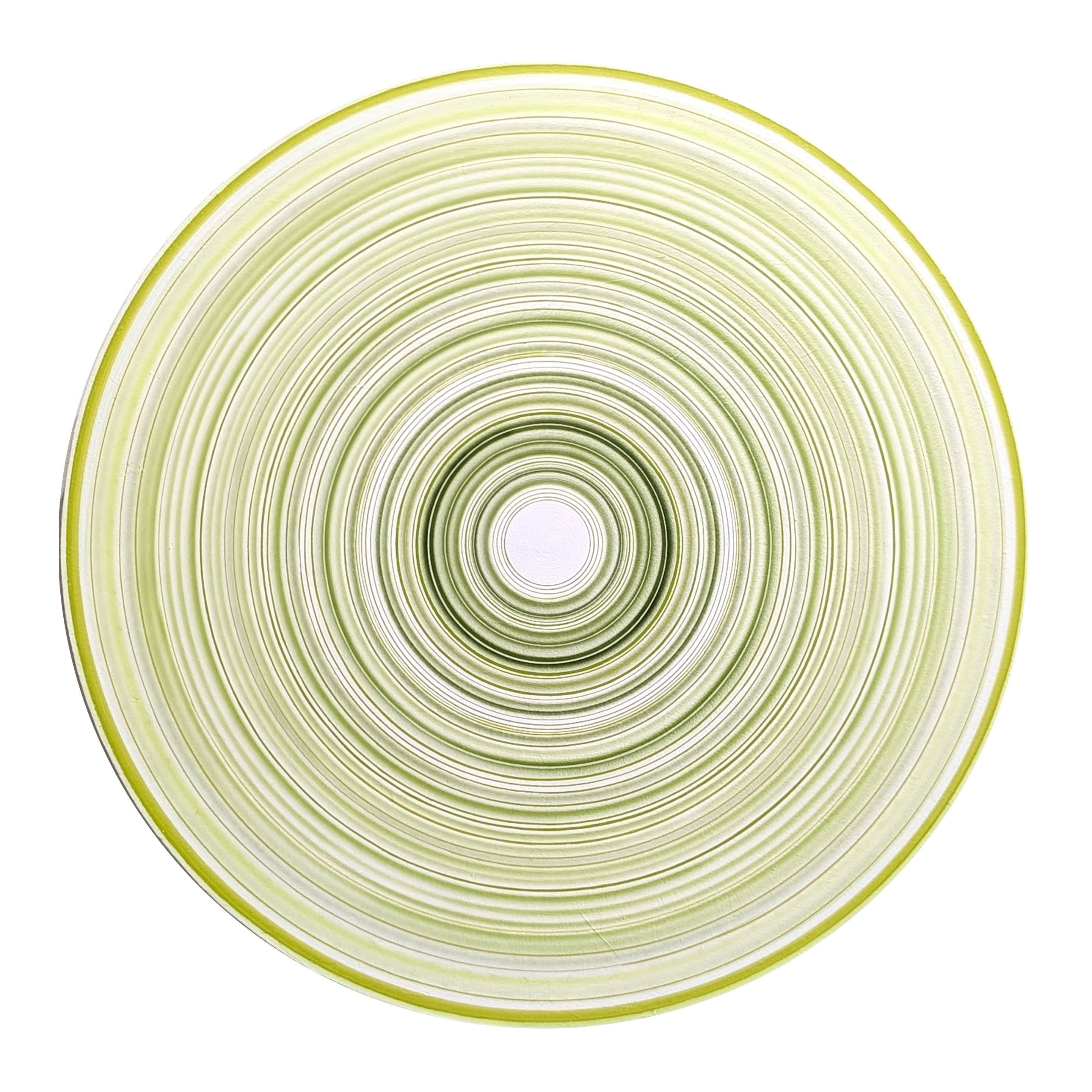"Firestarter" Peinture abstraite contemporaine de cercles concentriques verts et blancs