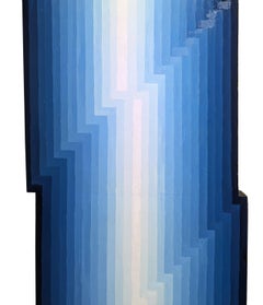 "Flagging Iron" Contemporary Abstract Blue Ombre Concentric Shaped Painting