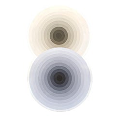 "Frost" Zeitgenössisches abstraktes Gemälde in Grau und Tan mit konzentrischen Kreisen