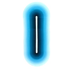 "Gimlet" Pintura abstracta contemporánea azul y blanca en forma de garabato ombre