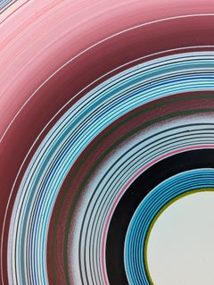 "Golden Touch" Pittura astratta contemporanea a cerchi concentrici blu e marrone