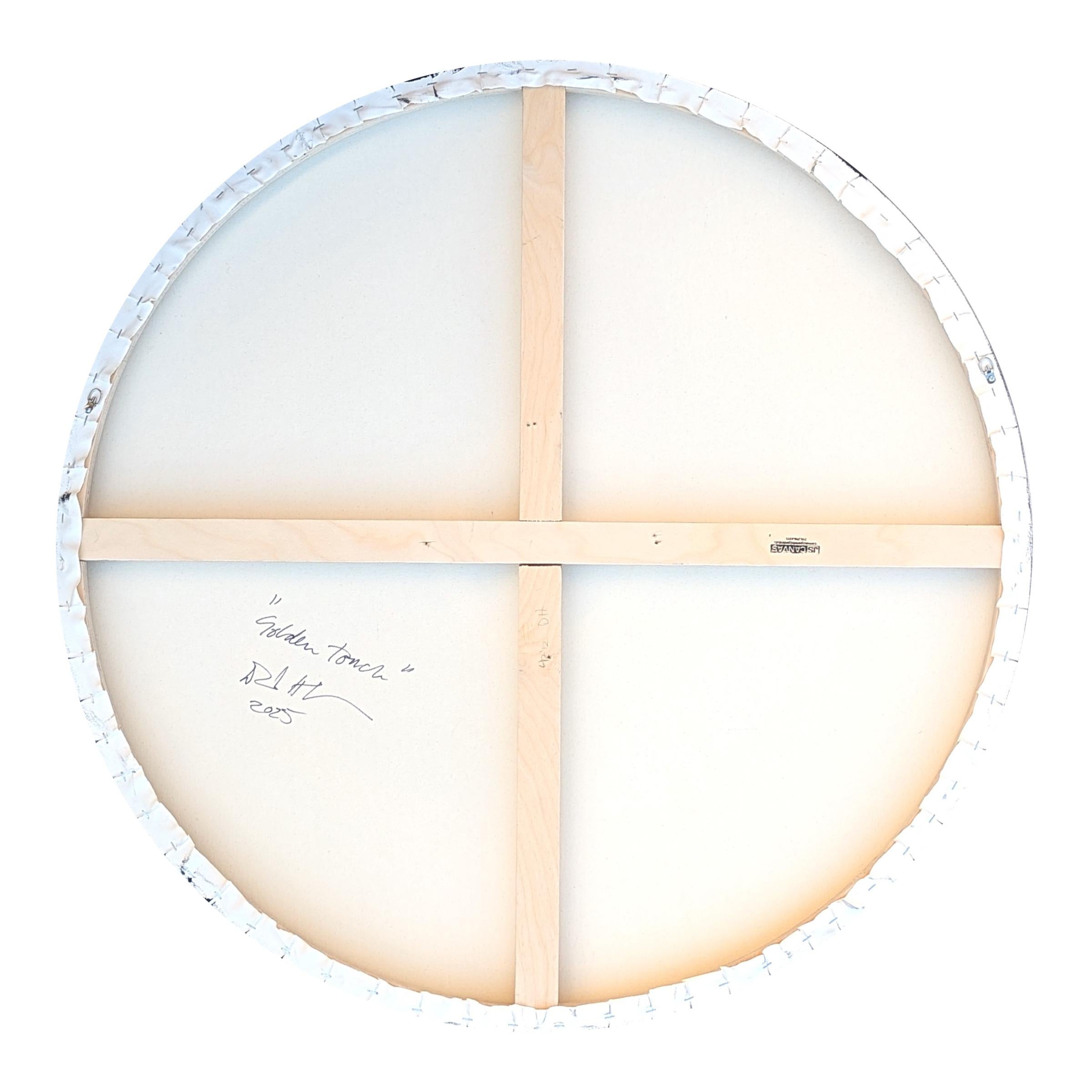 Quadro circolare astratto blu e marrone dell'artista David Hardaker di Houston, TX. Firmato, intitolato e datato dall'artista sul retro. 

Dichiarazione dell'artista: L'opera è una risposta alla musica.

L'applicazione della texture e l'atto di