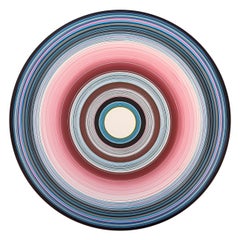 "Golden Touch" Peinture abstraite contemporaine de cercles concentriques bleus et bordeaux