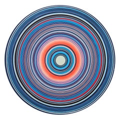 "Hertz" Pittura astratta contemporanea a cerchi concentrici blu e rossi