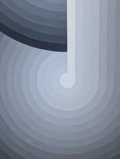 "Honer" Contemporary Abstract Black & White Ombre Concentric Shaped Painting