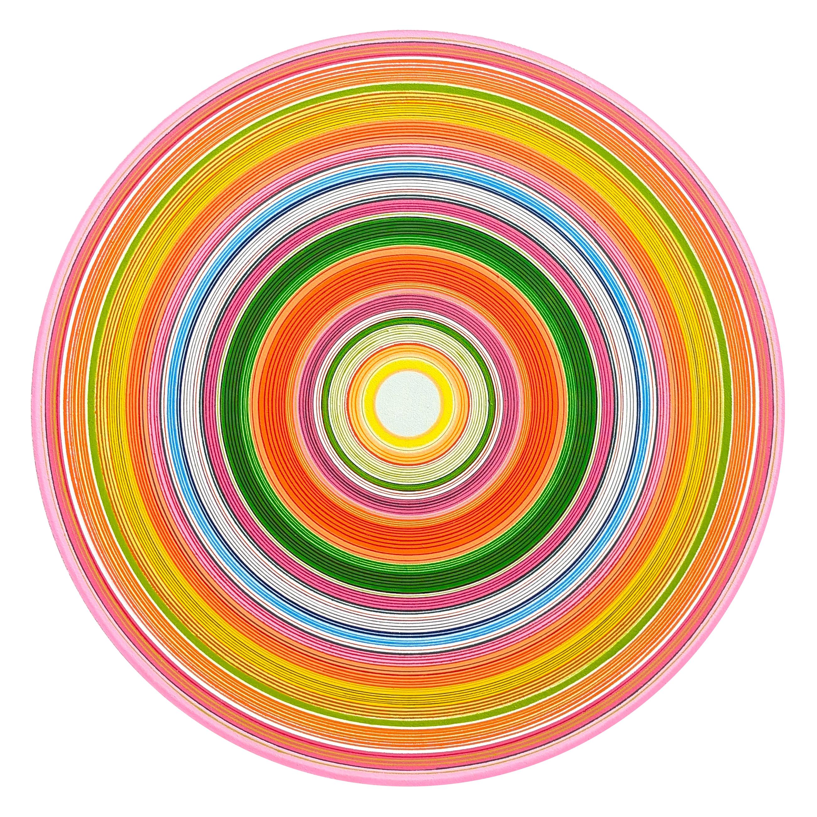 "Hot Patootle" Peinture abstraite contemporaine en forme de cercle concentrique coloré