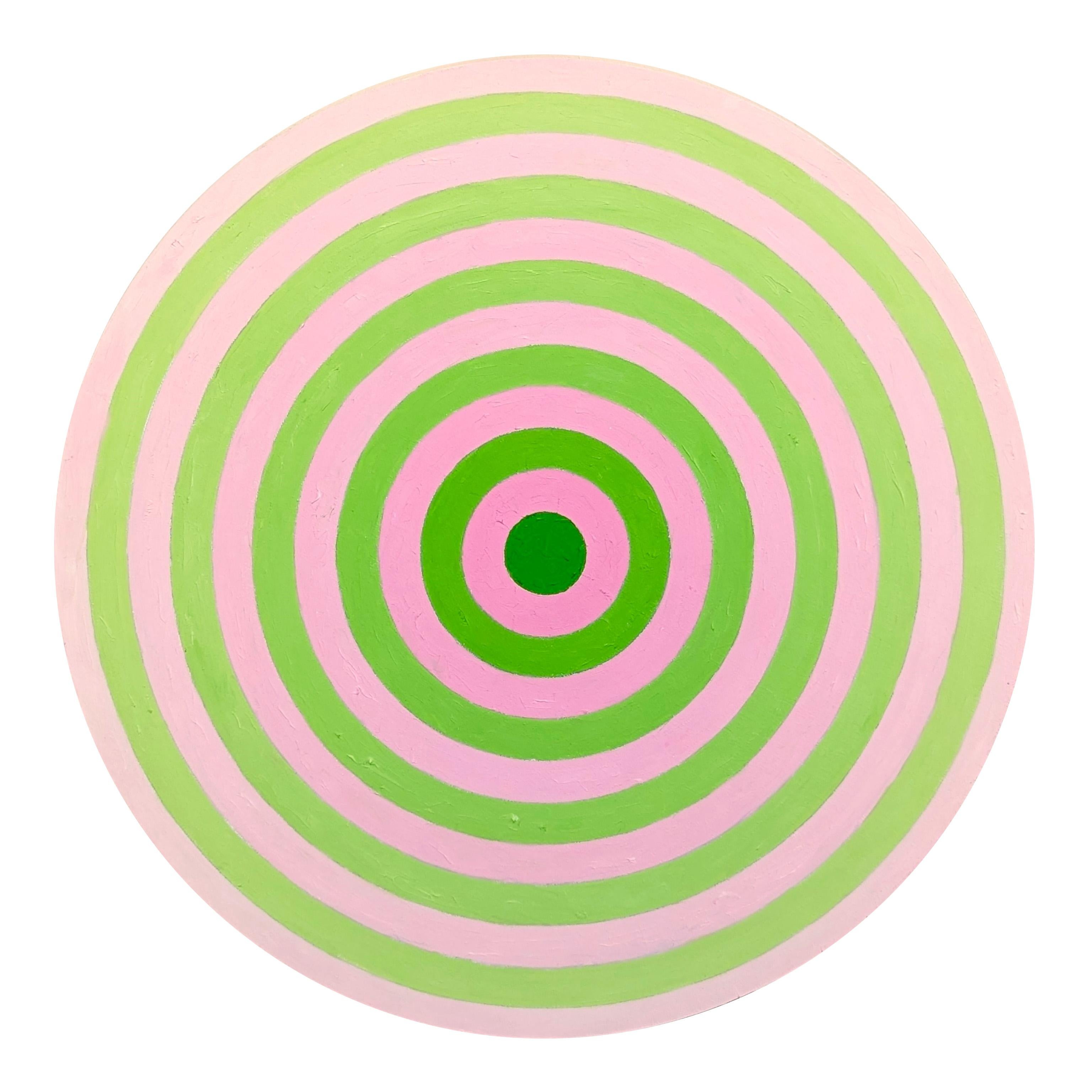 David Hardaker Abstract Painting - "Jerusalem" Contemporary Abstract Pink & Green Concentric Circle Painting