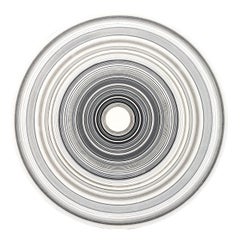 "Kool Thing" Contemporary Abstract Gray and White Concentric Circle Painting