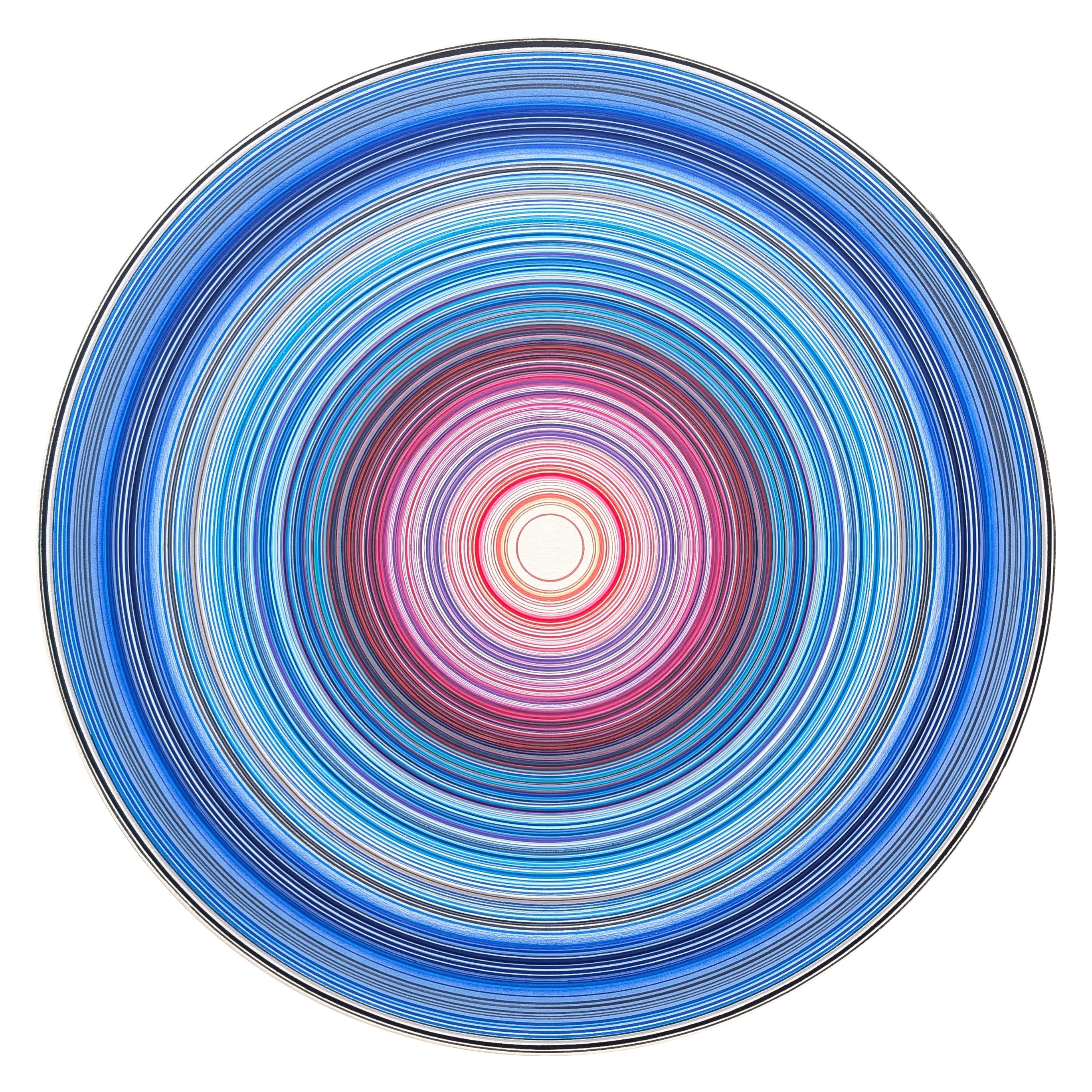 "La Vie En Rose" Contemporary Blue and Pink Concentric Circle Painting