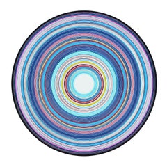 "Levitating" Dark Blue, Neon Pink, and Light Green Circular Painting