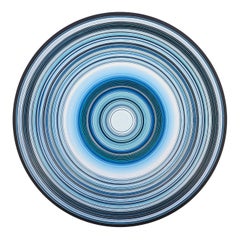 "Relámpago" Pintura contemporánea en círculos concéntricos azul, azul marino y blanco