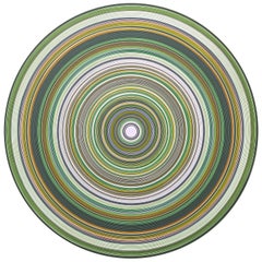 "Melody Called" Pittura astratta contemporanea a cerchi concentrici verdi e gialli