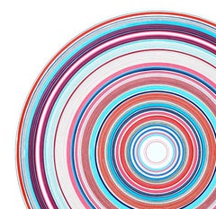 “Midnight Sun” Contemporary Pink, Blue, and Red Concentric Circle Painting