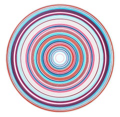 “Midnight Sun” Contemporary Pink, Blue, and Red Concentric Circle Painting