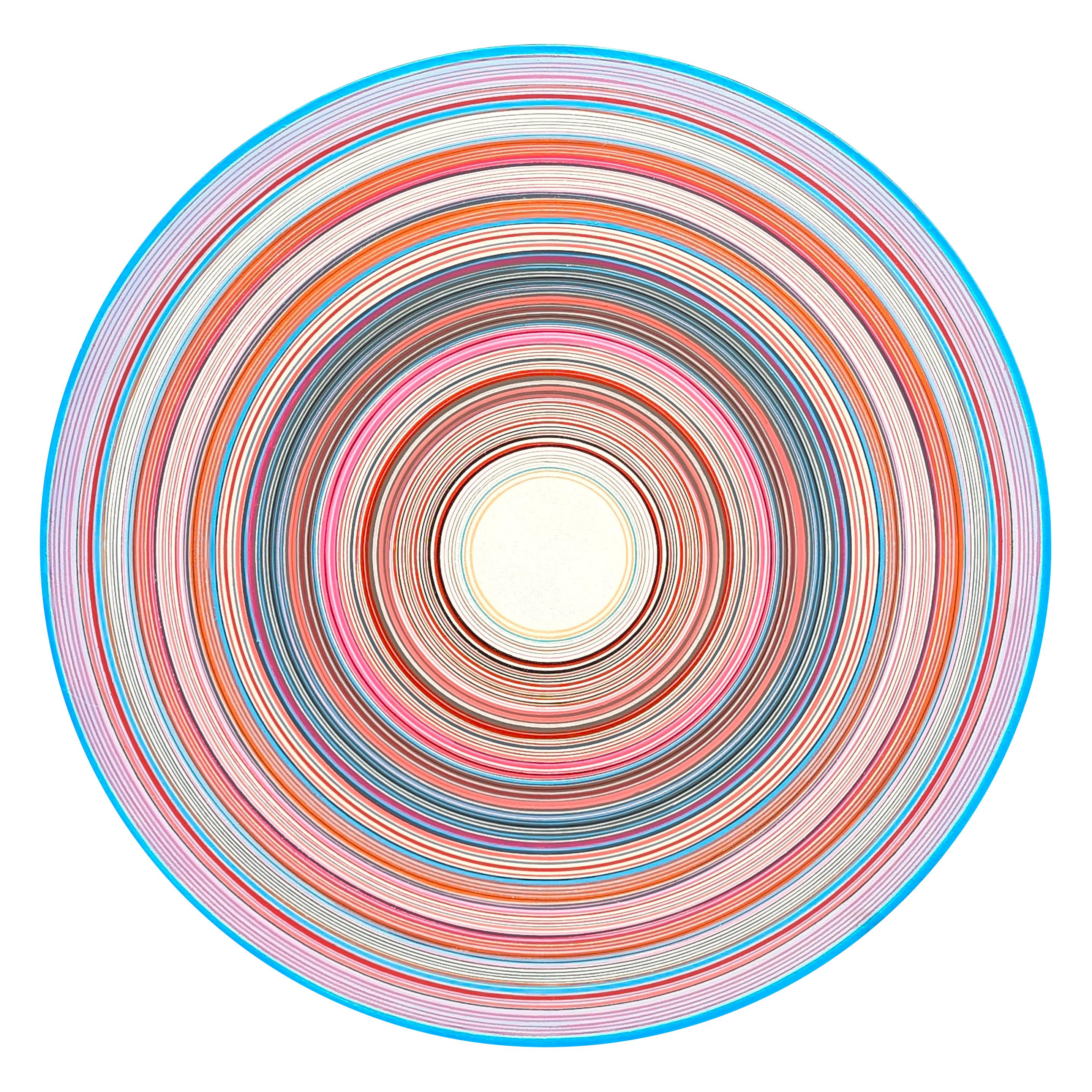 David Hardaker Abstract Painting - "Mint Royale" Contemporary Abstract Pink & Blue Concentric Circle Painting
