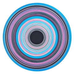 "Monsoon" Contemporary Abstract Blue, Black, & Purple Concentric Circle Painting