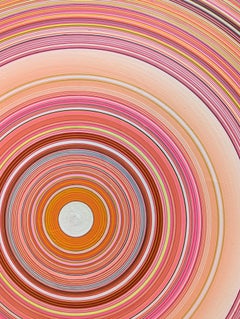 "N.Y." Contemporary Abstract Pink and Orange Concentric Circle Painting