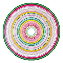 “OH!” Contemporary Green, Pink, and Yellow Concentric Circle Painting