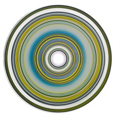"Oh Sarah" Pittura contemporanea astratta a cerchi concentrici verdi e blu