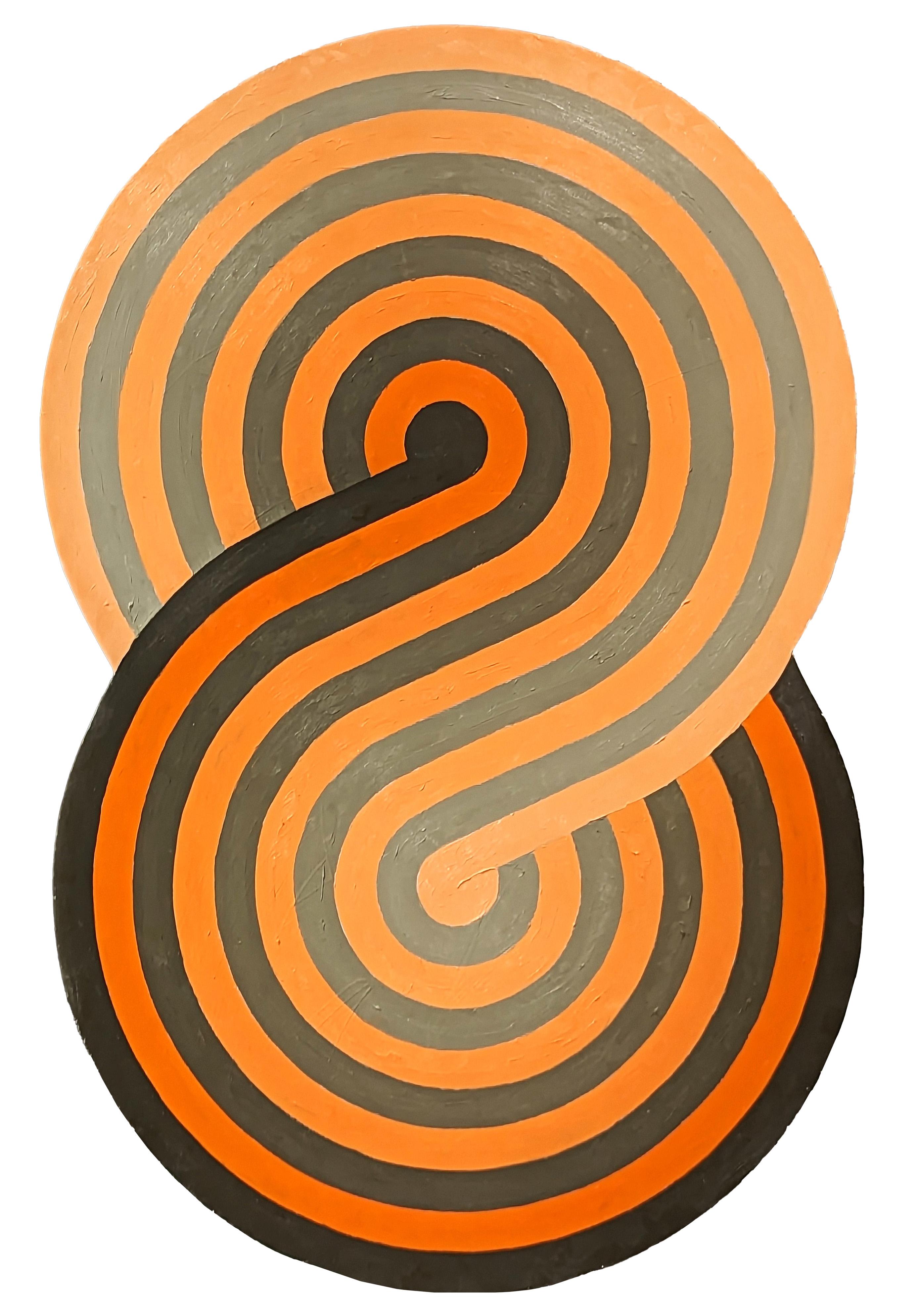 "Ohio" Contemporary Abstract Orange & Gray Concentric Circle Shaped Painting