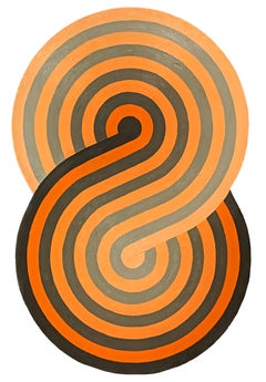 "Ohio" Peinture abstraite contemporaine orange et grise en forme de cercle concentrique