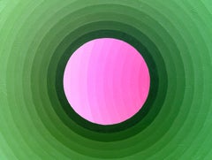 "Oswego" Contemporary Abstract Pink and Green Concentric Circle Painting
