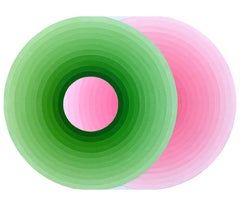 "Oswego" Contemporary Abstract Pink and Green Concentric Circle Painting
