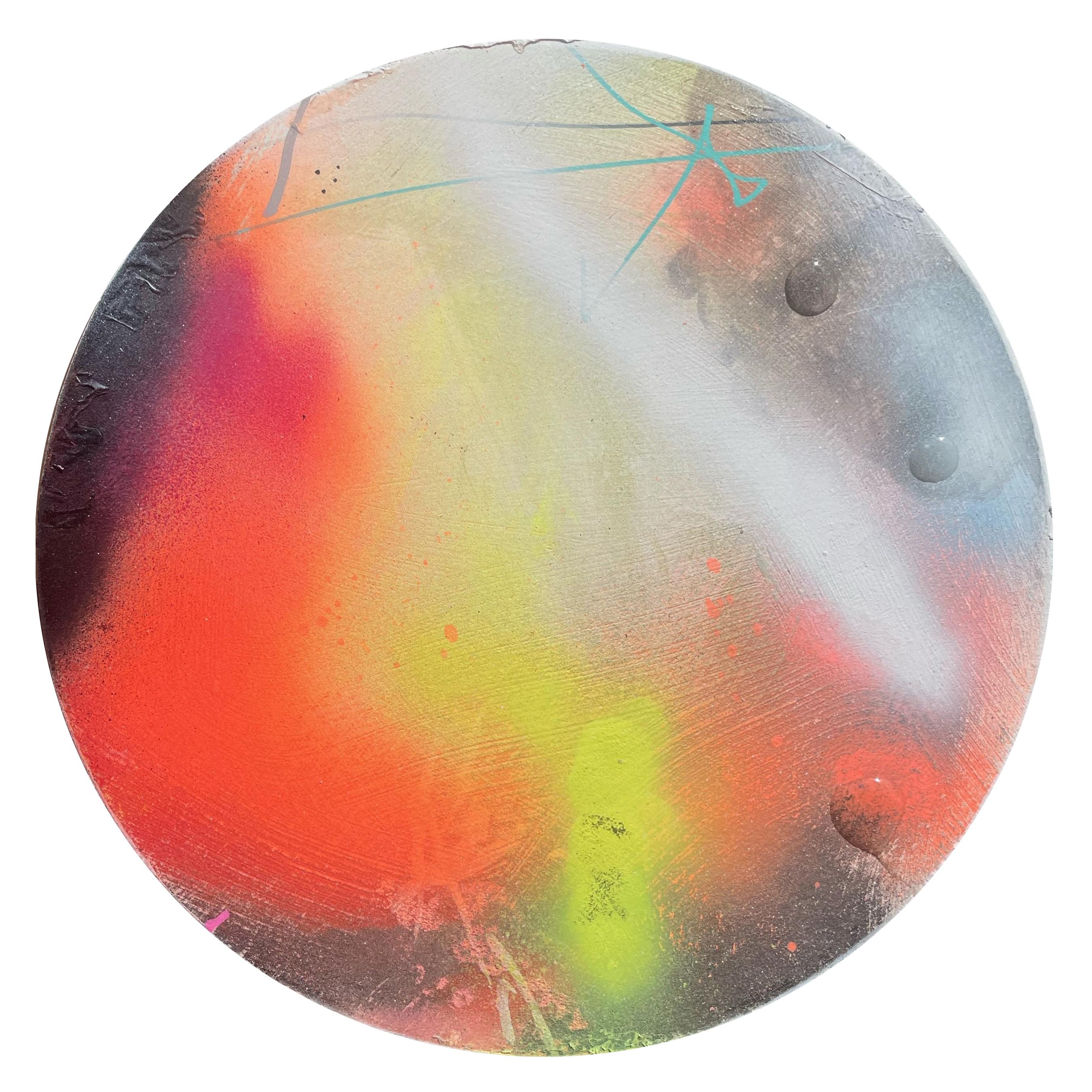 David Hardaker Abstract Painting - "Pearly Dewdrops 2" Contemporary Colorful Abstract Circular Painting