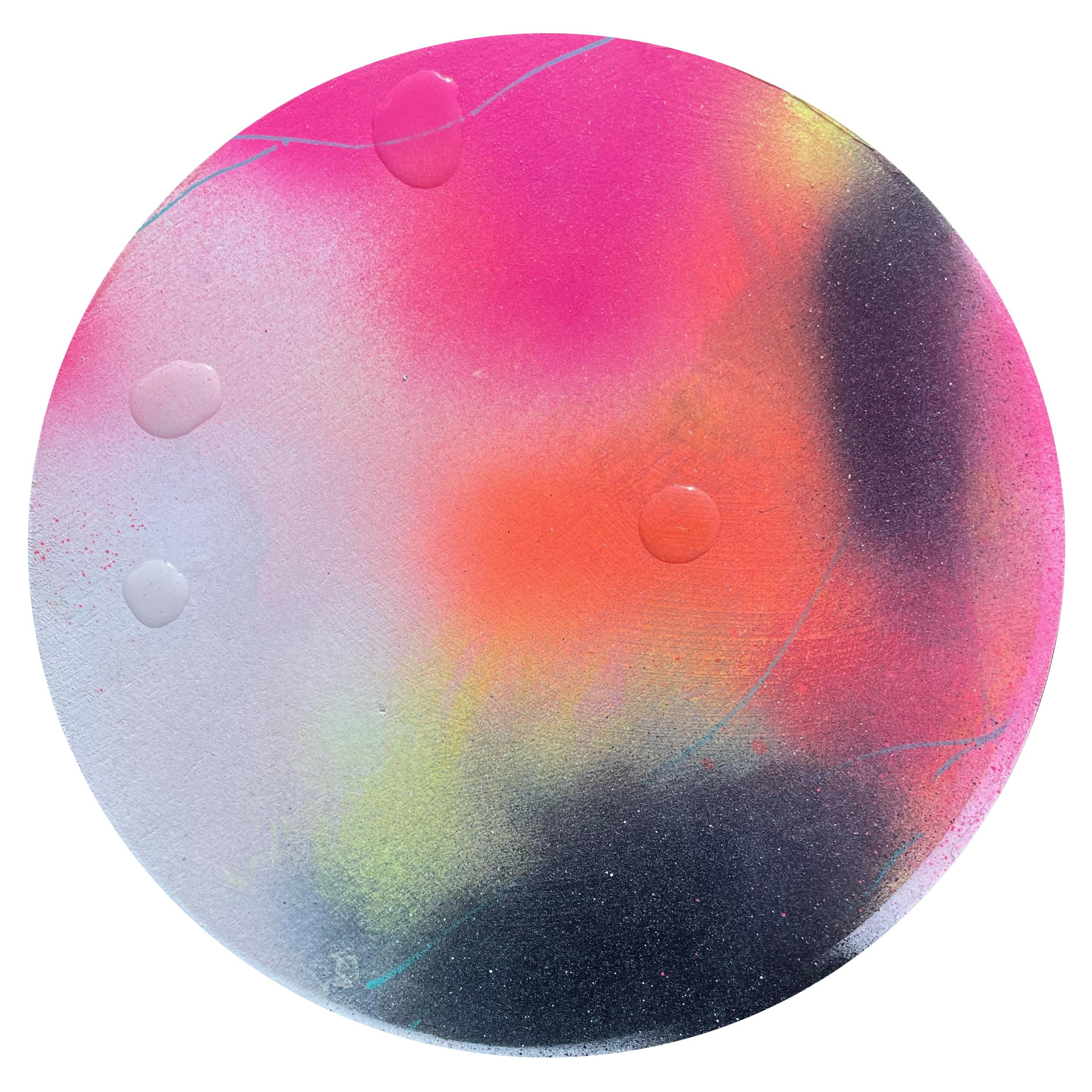 "Pearly Dewdrops 4" Contemporary Colorful Abstract Circular Painting - Mixed Media Art by David Hardaker