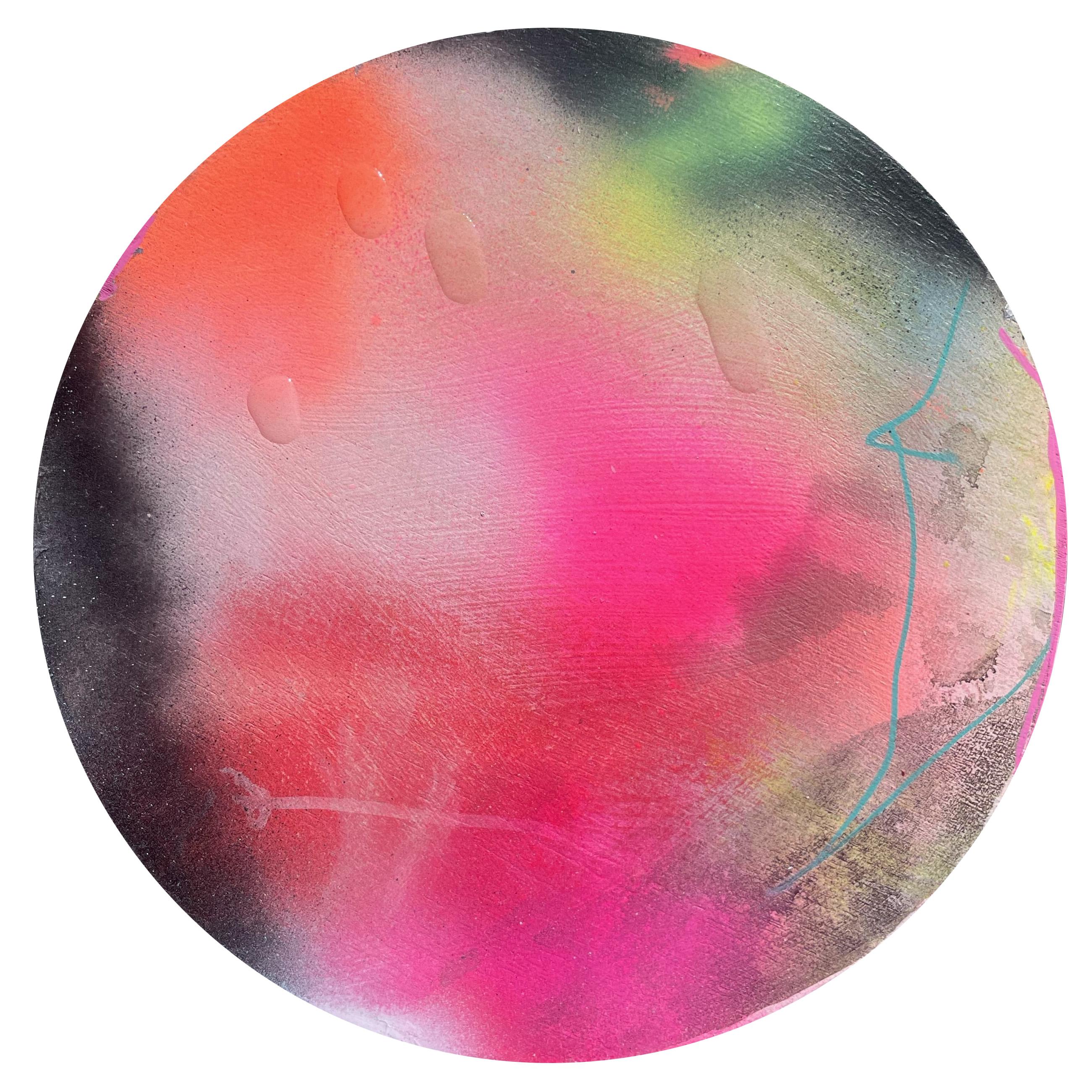 "Pearly Dewdrops 5" Peinture abstraite contemporaine colorée circulaire