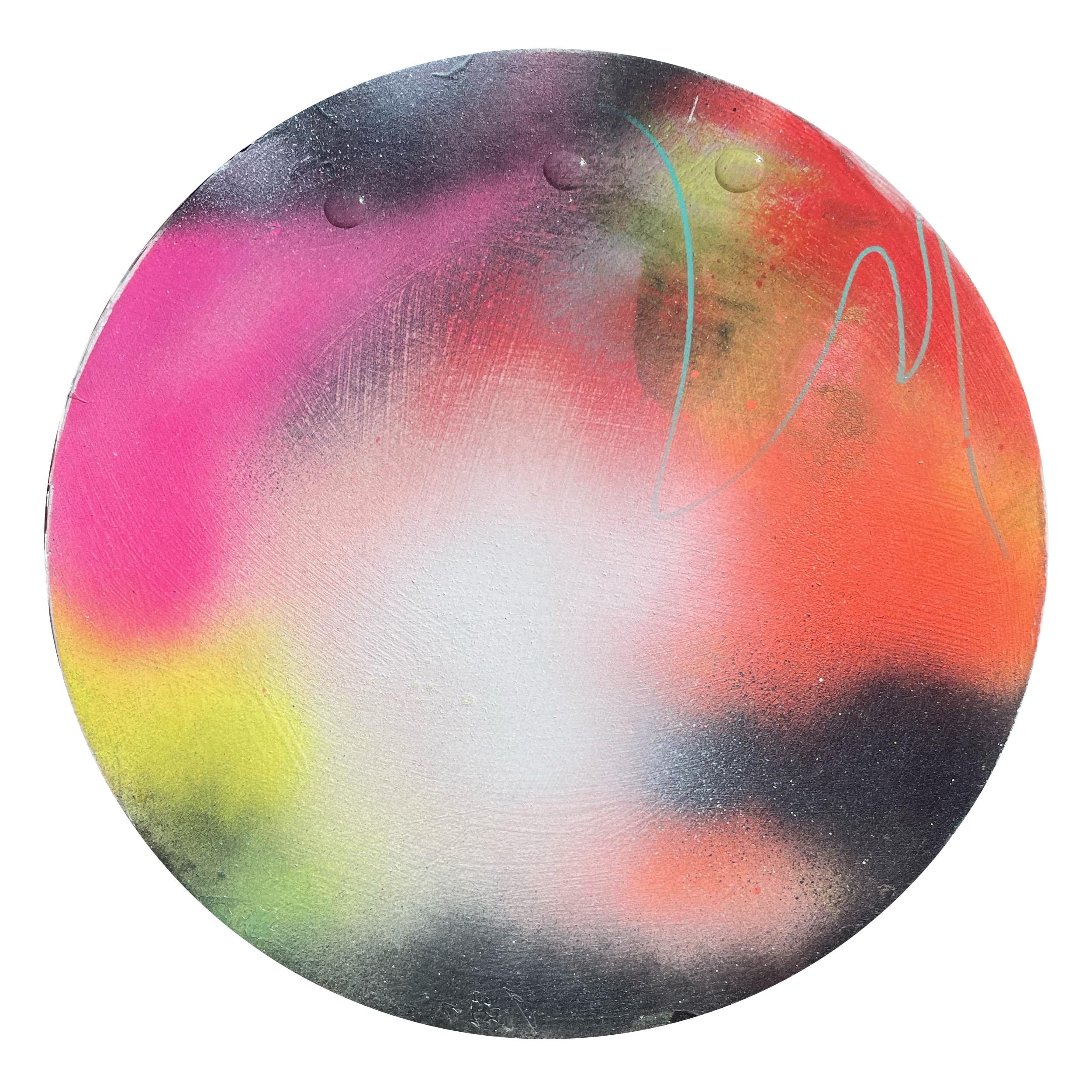 "Pearly Dewdrops 6" Peinture abstraite contemporaine colorée circulaire