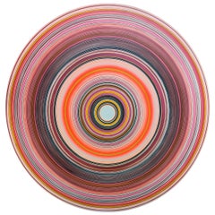 "Pilate" Contemporary Abstract Pink, Blue, & Yellow Concentric Circle Painting