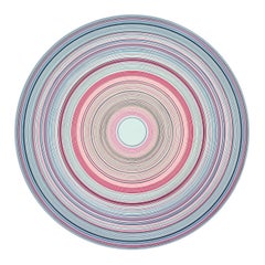 "Vapore rosa" Pittura astratta contemporanea a cerchi concentrici rosa