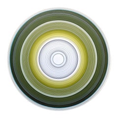 "Pontiac 87" Contemporary Green and White Concentric Circle Painting