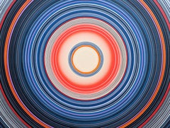 "Ronald" Contemporary Abstract Blue and Orange Concentric Circle Painting