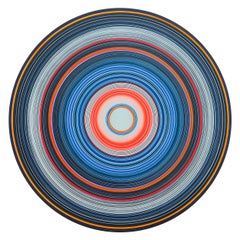 "Ronald" Contemporary Abstract Blue and Orange Concentric Circle Painting