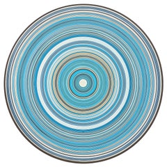 "Sea Song" Pittura astratta contemporanea a cerchi concentrici blu e gialli