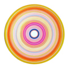 “Sorcerer” Contemporary Abstract Pink and Yellow Concentric Circle Painting