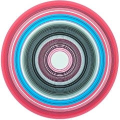 "Pontiac 87" Contemporary Pink, Blue, & Grey Concentric Circle Painting