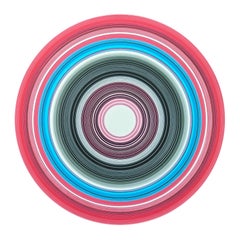 "The Lotts" Contemporary Pink, Blue, & Grey Concentric Circle Painting