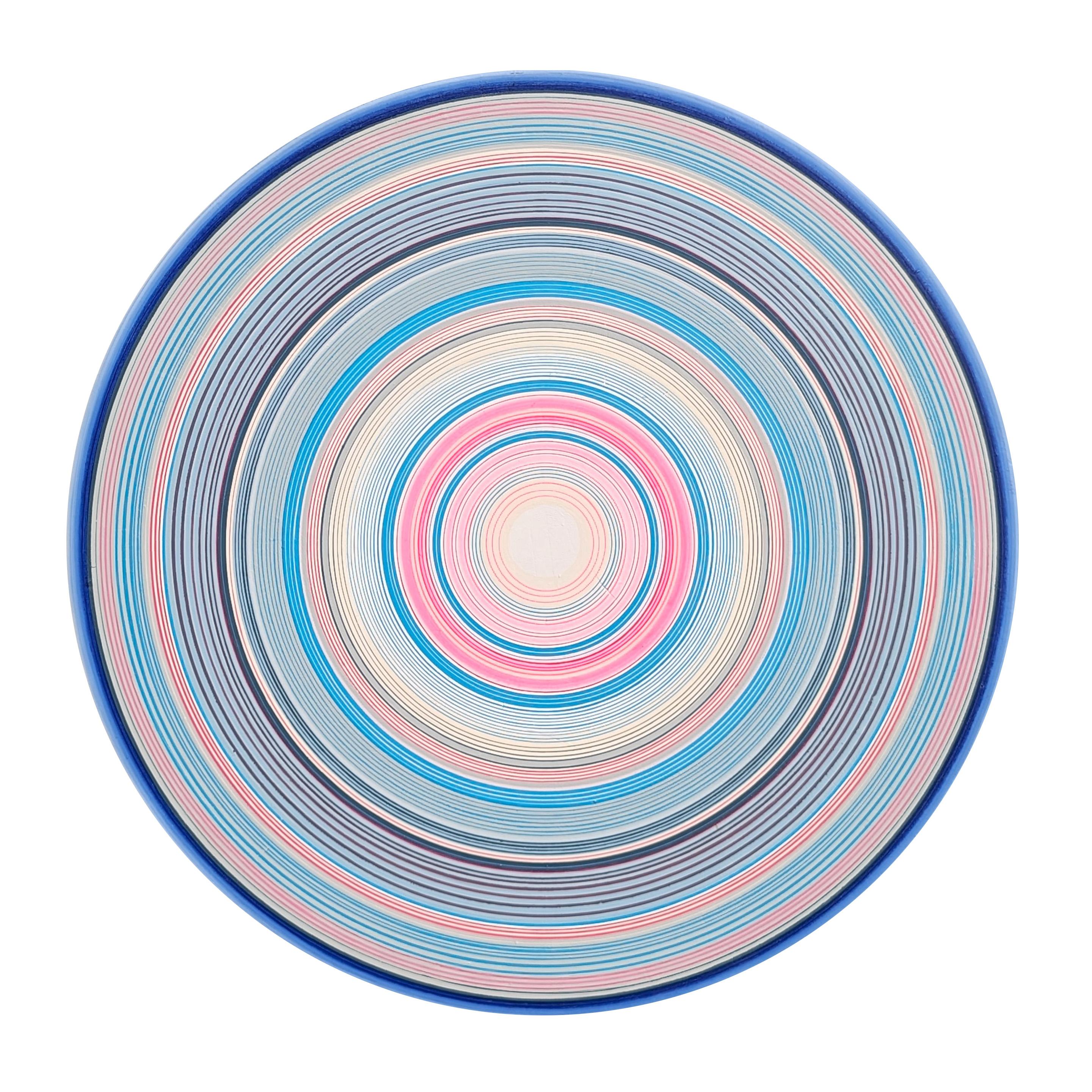 "Threads" Peinture abstraite contemporaine de cercles concentriques bleus, roses et blancs