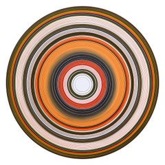 "Wildflower" Pintura abstracta contemporánea en círculos concéntricos naranjas y verdes