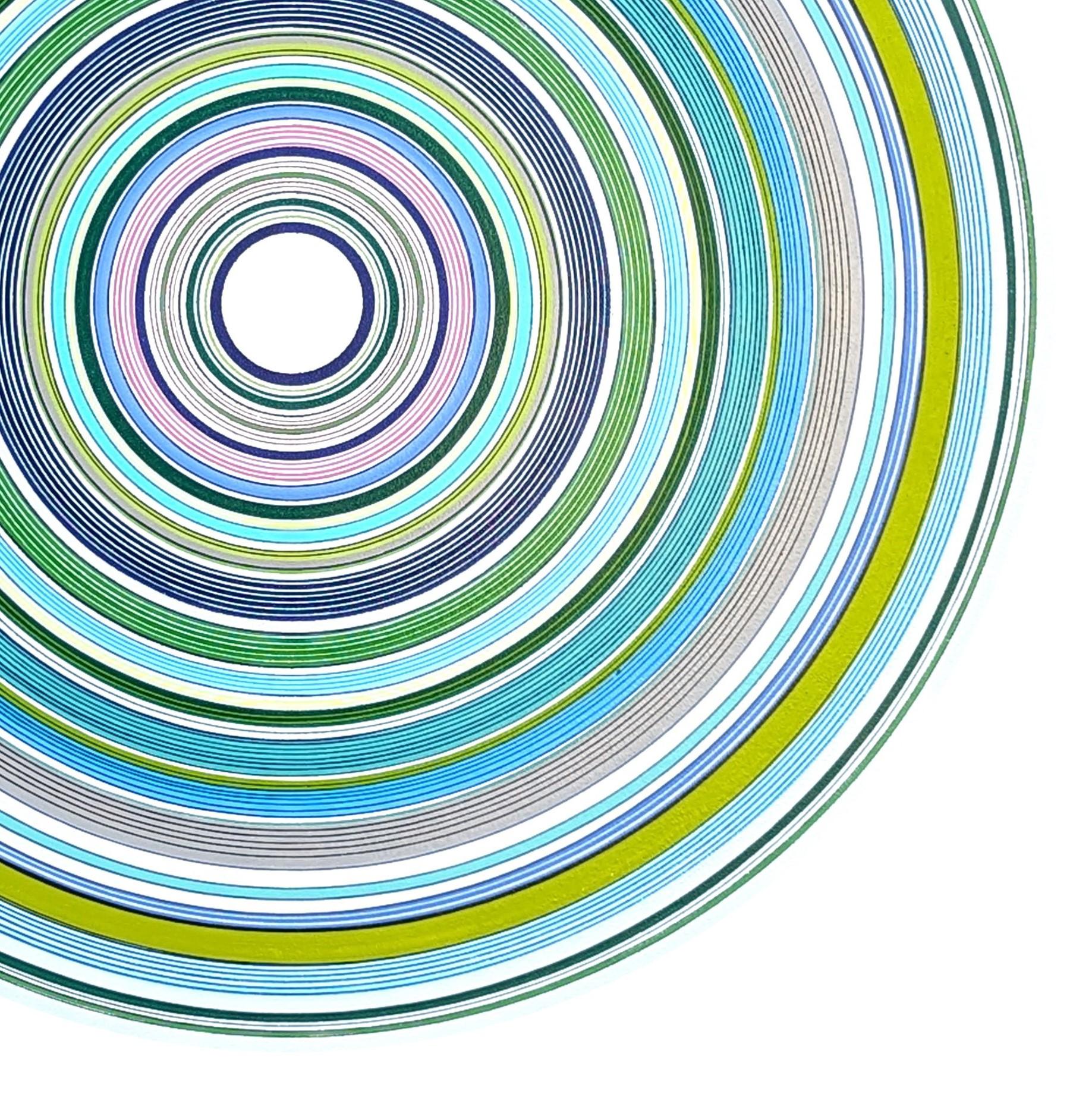 “Year of Love” Contemporary Blue, Green, and Navy Concentric Circle Painting 2