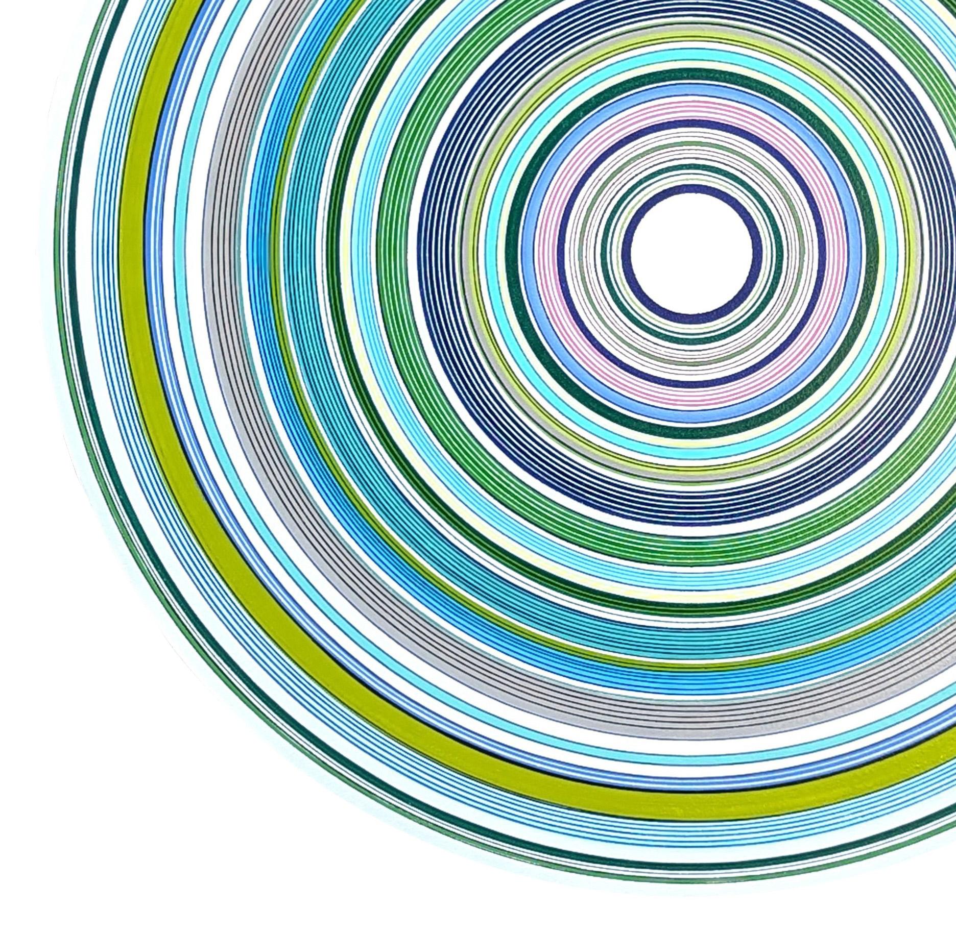 “Year of Love” Contemporary Blue, Green, and Navy Concentric Circle Painting 3