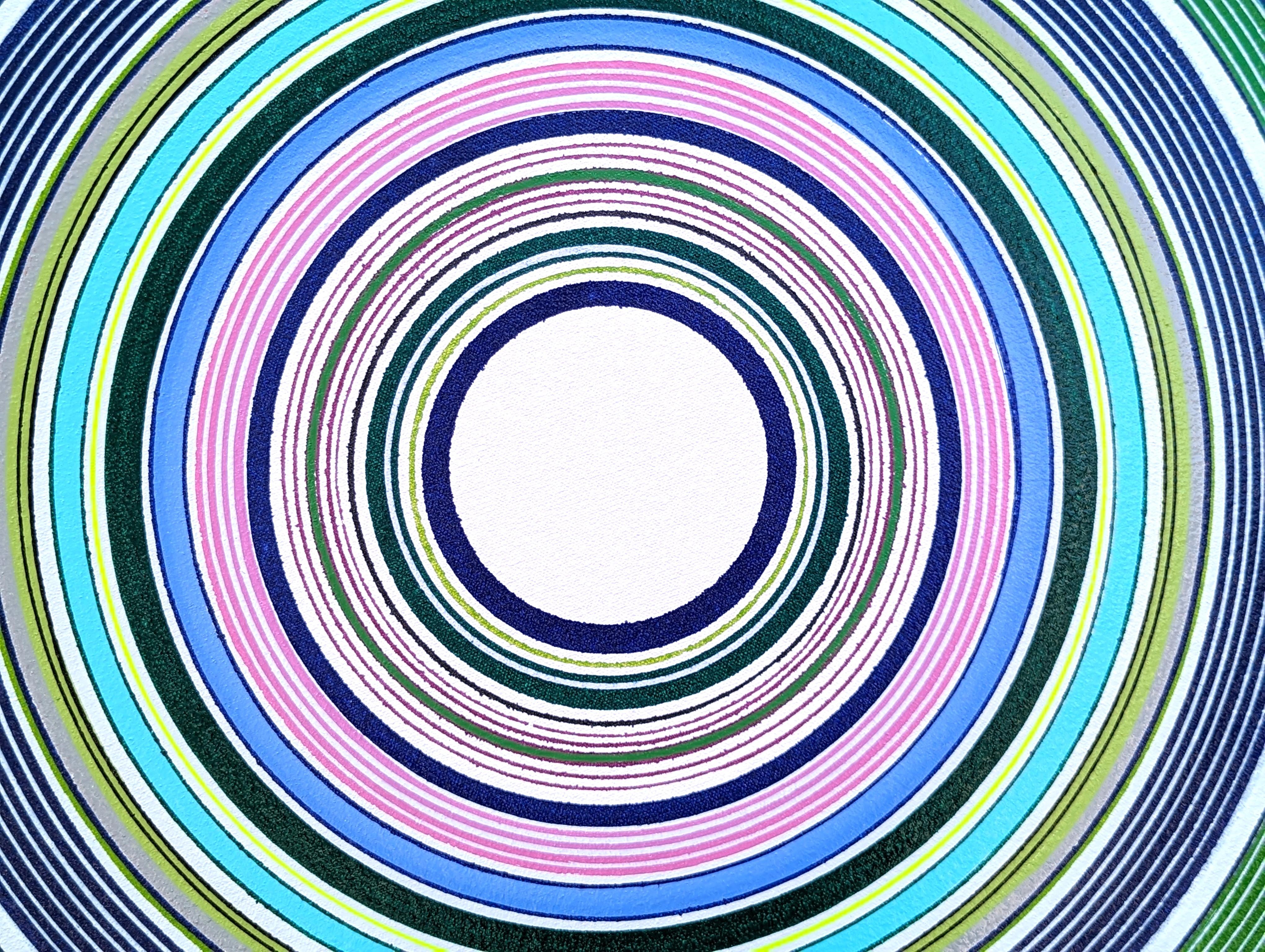 “Year of Love” Contemporary Blue, Green, and Navy Concentric Circle Painting 4