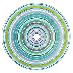 “Year of Love” Contemporary Blue, Green, and Navy Concentric Circle Painting