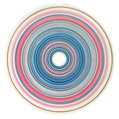 "ZAP" Contemporary Abstract Colorful Pink & Blue Concentric Circle Painting